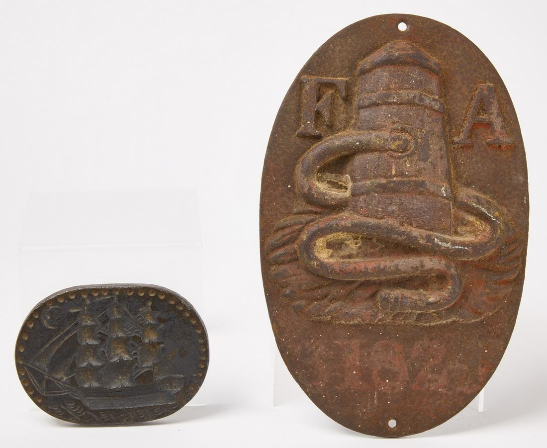 Ship Cookie Mold and Cast Iron Fire Assoc. Plaque (1 of 3)