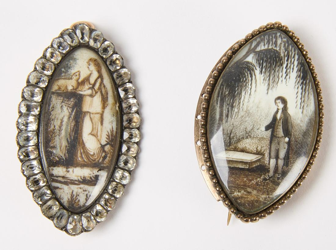 Two Hand Painted Victorian Mourning Pins (1 of 2)