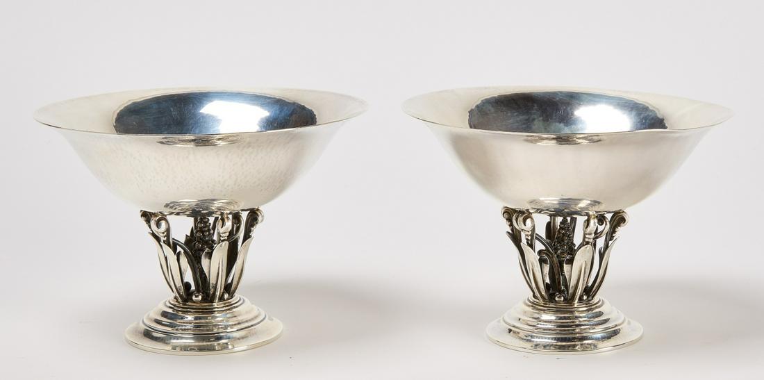 Pair of Silver Jensen Tazas: Pair of George Jensen Sterling tazas. H 5" W 7-1/4". 29.5 ozt Condition: Excellent