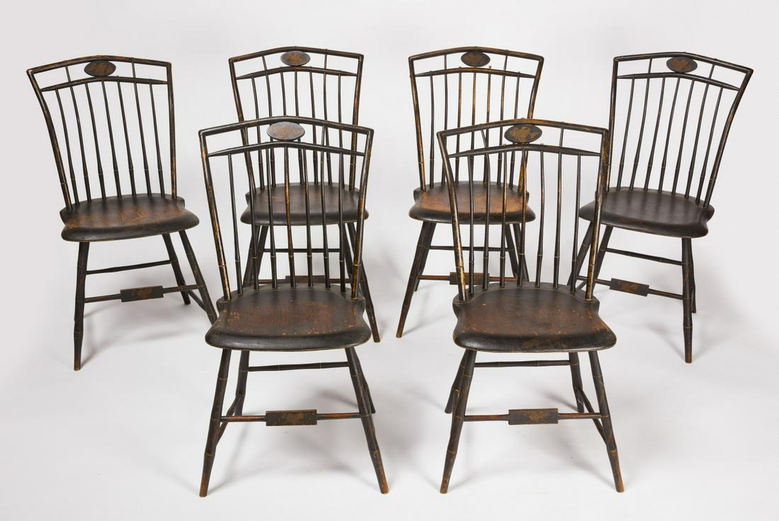 Set of Six Painted Birdcage Windsor Chairs (1 of 7)