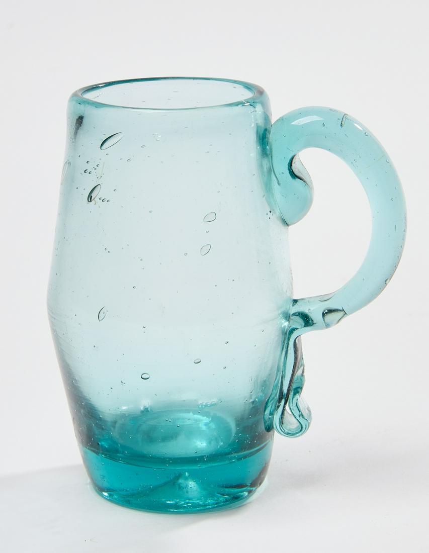 Small Handled Mug: Small aqua handled mug. Attributed to Zanesville, Ohio area, circa 1820. H 3-5/8". Condition: Excellent condition. Copy and paste this link for high-res images: https://www.dropbox.com/sh/zk0c6ec4kgf4