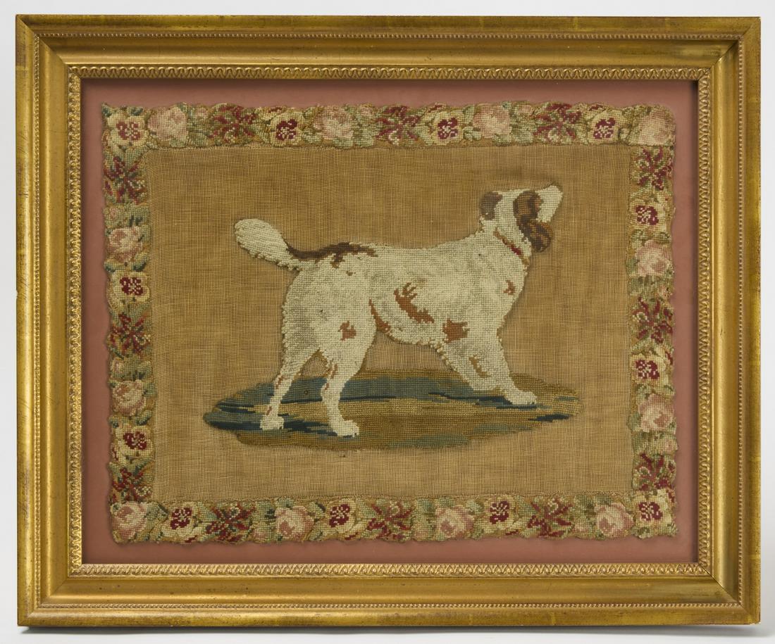 Needlepoint of Dog with Floral Border (1 of 1)