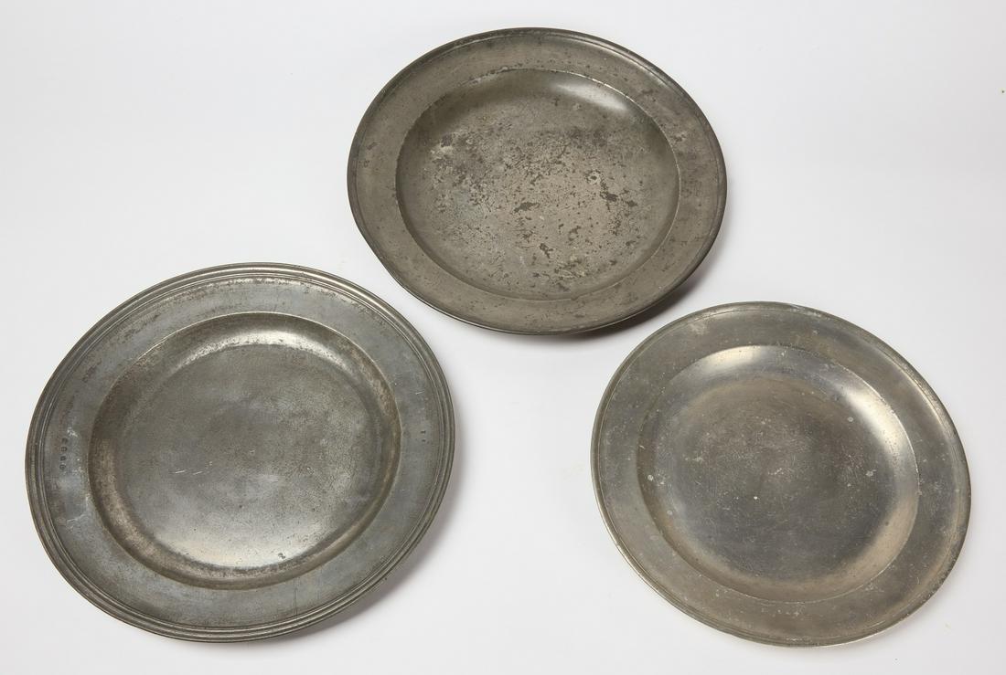 Three Large Early Pewter Chargers (1 of 2)