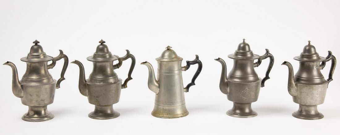 Five Dunham and Porter Pewter Coffee Pots (1 of 3)