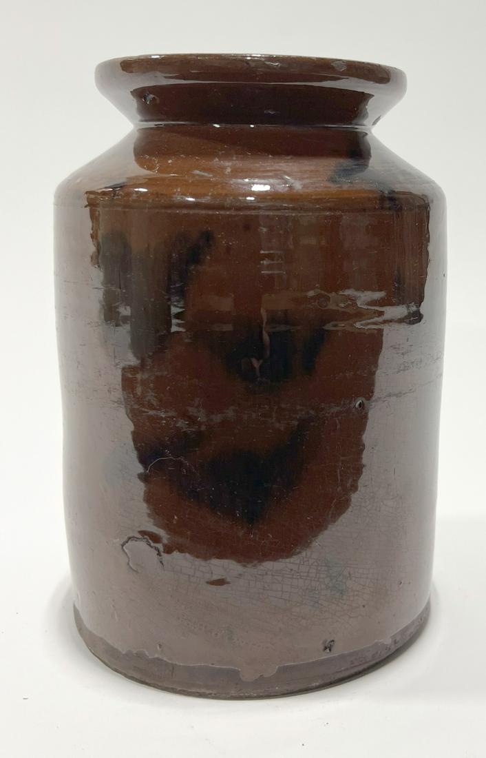 Connecticut Redware: Good Connecticut redware jar with manganese decoration. H 8-1/4". Condition: Excellent Insignificant rim chip.