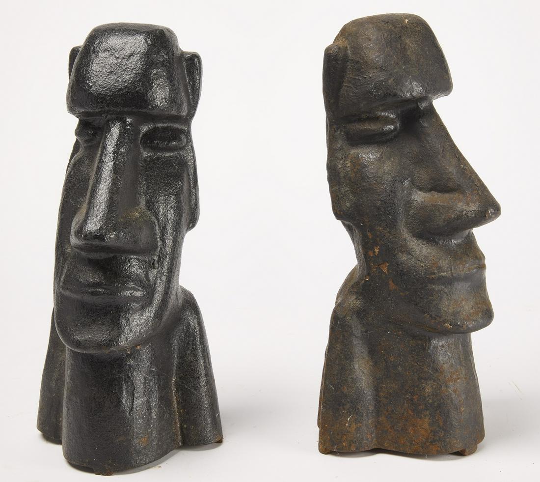 Cast Iron Easter Island Andiron Heads (1 of 3)