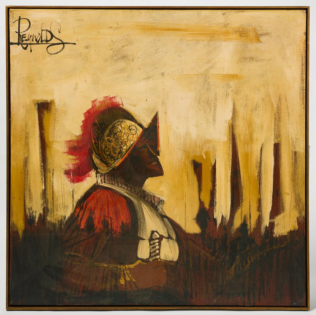 Lee Reynolds - Painting of Roman Soldier: Mid century modern painting by Lee Reynolds of a Roman soldier. Condition: Excellent condition. H 40-3/4" W 40-3/4". Copy and paste link for high-res images: https://www.dropbox.com/sh/923l1hle4fjxgr6