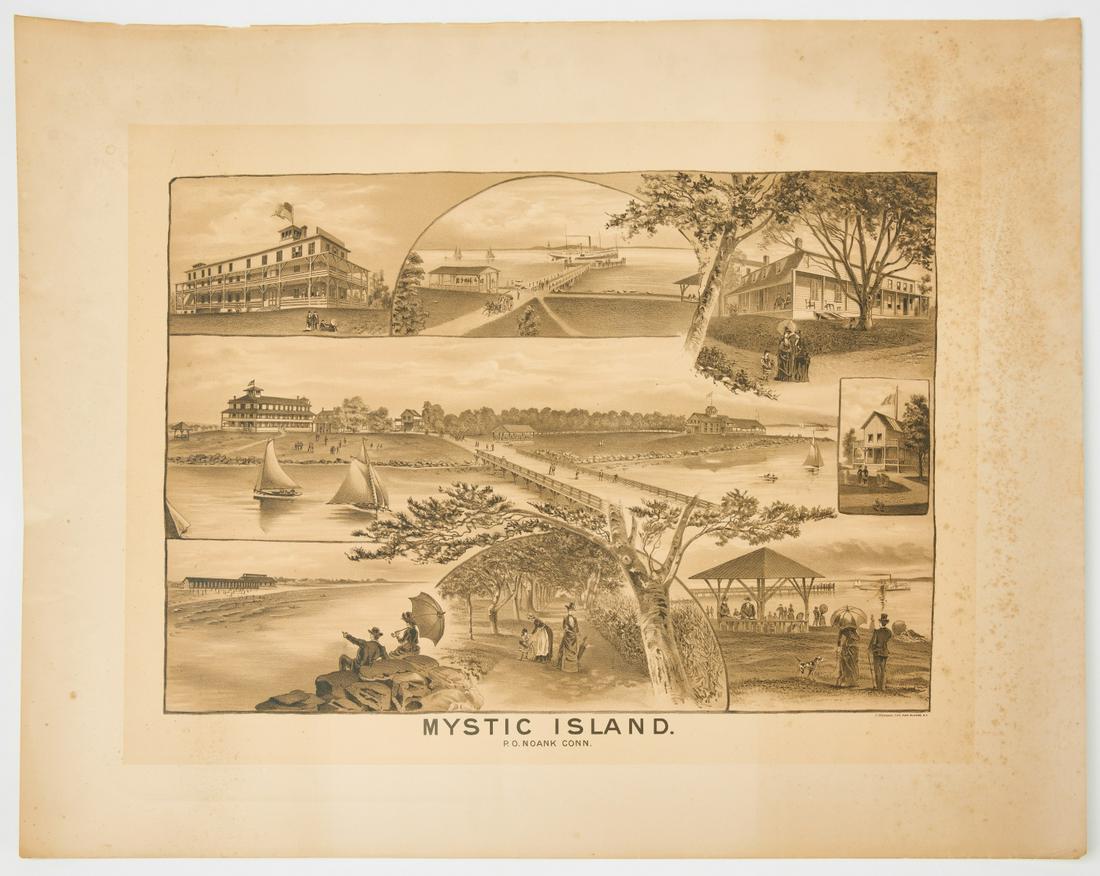 Rare Mystic Island Noank Conn Lithograph: Rare Mystic Island Noank,Connecticut. Lithograph. J. Ottman, New York. 19th century. Condition: Excellent condition with light toning and minor stains. Unframed. H 24" W30-1/2". Copy and paste this li