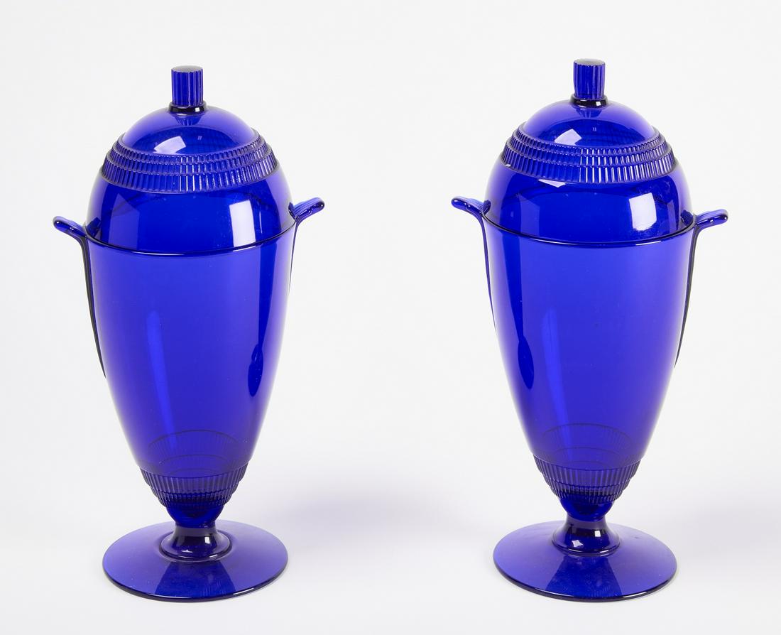 Pair of Cobalt Glass Urns (1 of 3)