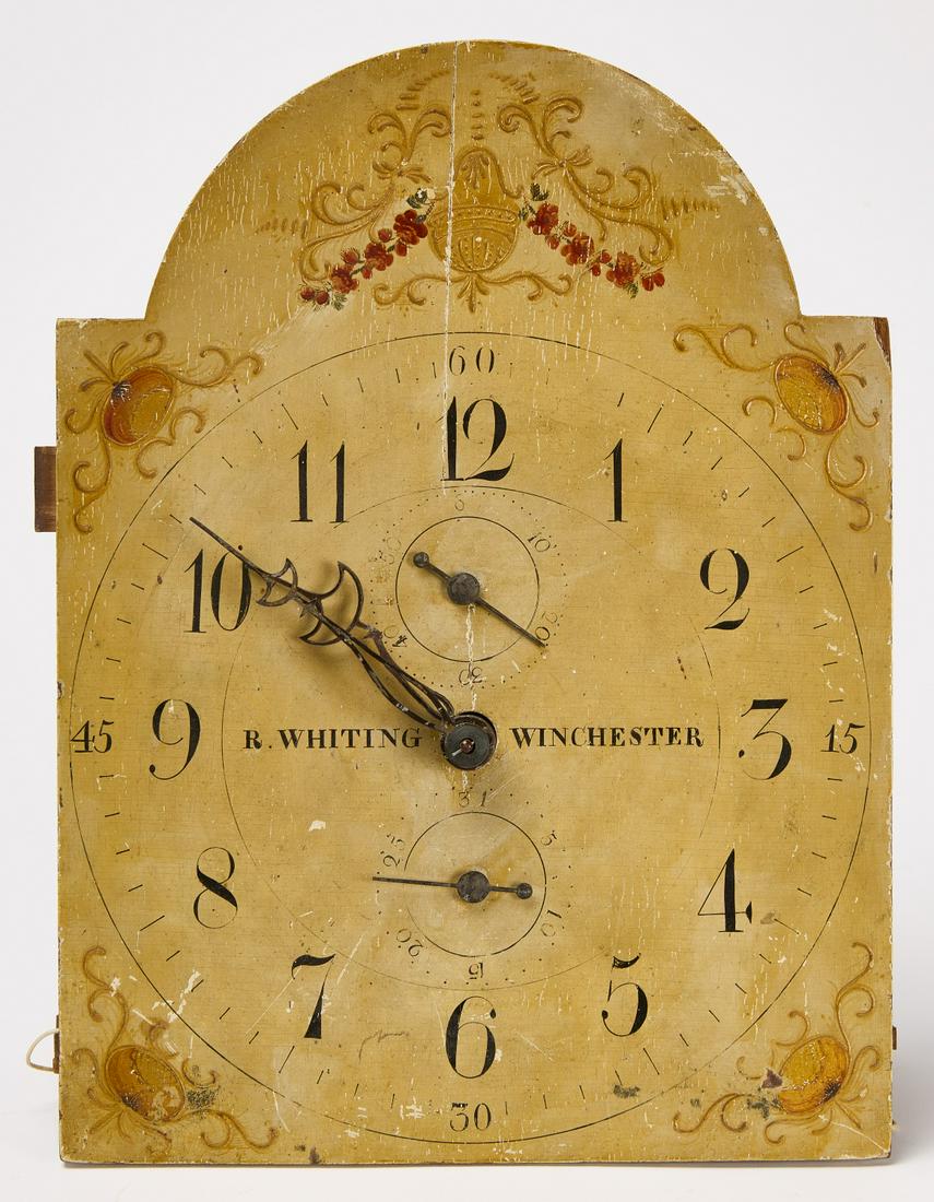 Clock Works: R. Whiting Winchester clock works. Condition: As found with imperfections. H 16-3/8" W 12" D 4-1/2".