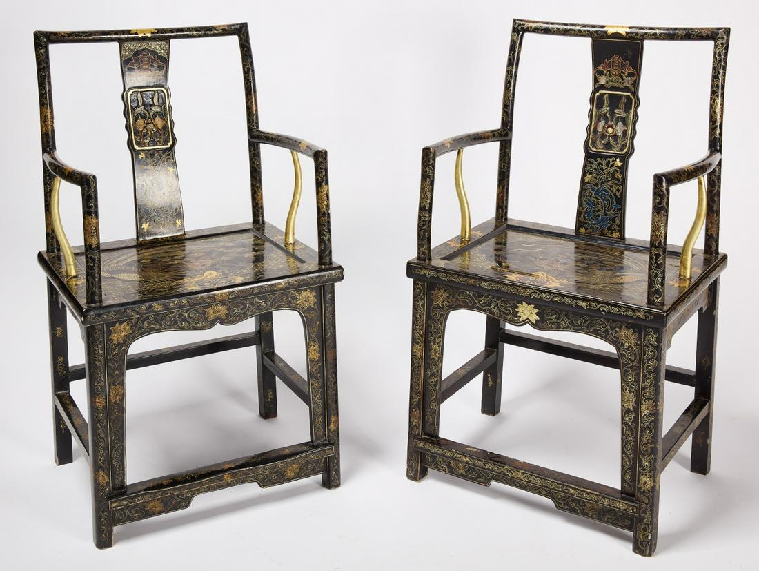 Pair of Chinese Lacquer Arm Chairs (1 of 2)