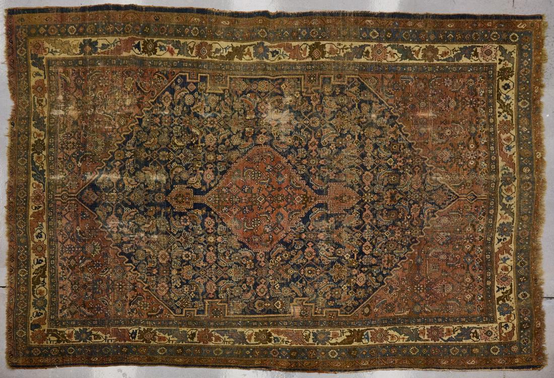 Oriental Carpet: Antique Oriental carpet. Condition: Wear and imperfections. L 124" W 89-1/2". Copy and paste this link for a high-res image: https://www.dropbox.com/s/22gpcwcb57b9iw0/1177152_1.jpg?dl=0