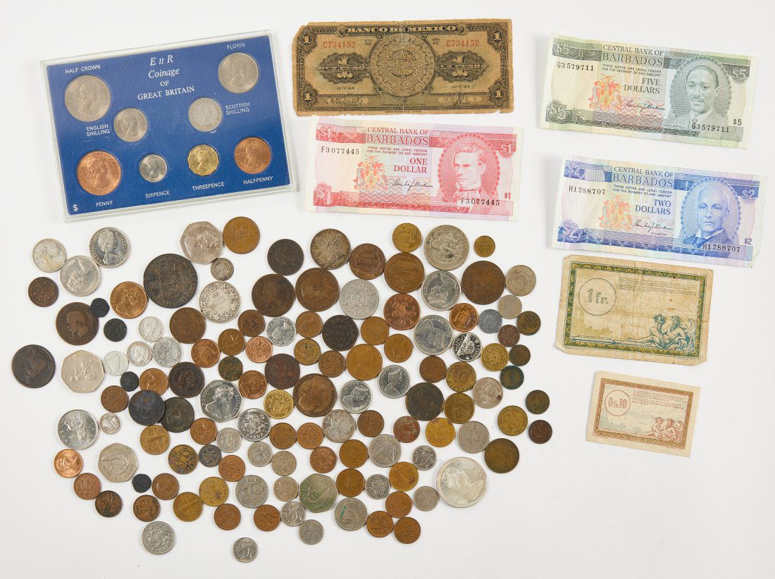 Mixed Bills, Coins & Tokens Lot (1 of 3)