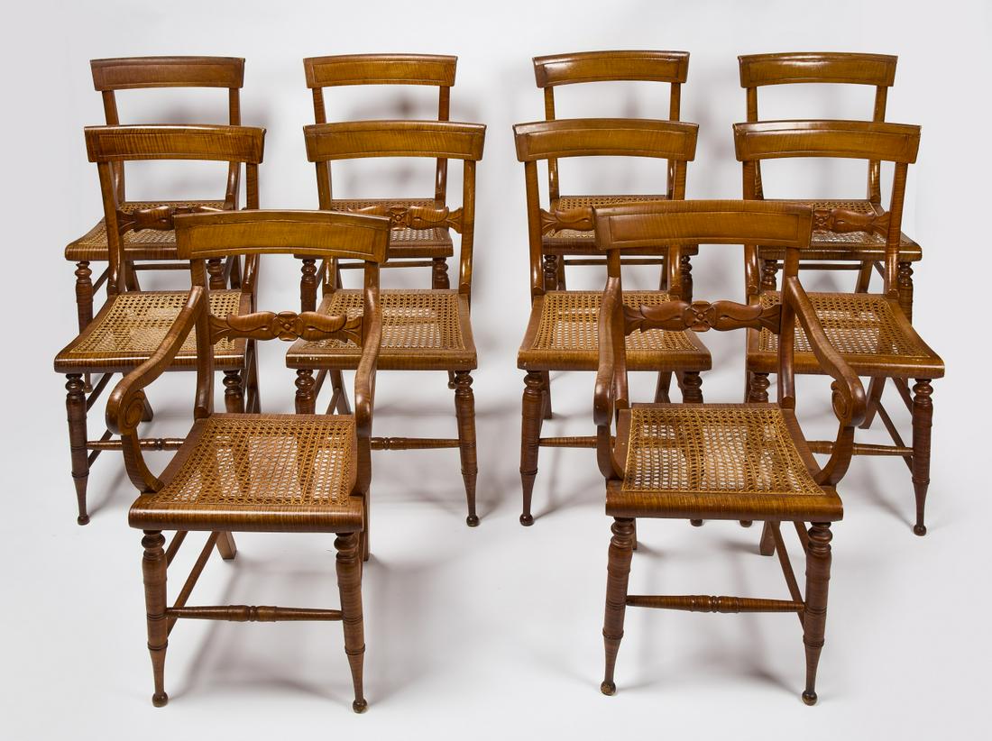 Set of 10 Tiger Maple Chairs (1 of 8)