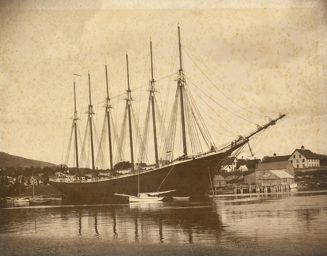 Photograph of Schr. George W. Wells: Photograph of schooner George W. Wells. Camden, Maine. 1900. Condition: Very good with some toning. H 20" W 24".