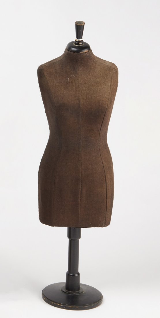 Small Half Scale Black Dressform: Small half scale black dressform. Condition: Wonderful condition with minor imperfections consistent with age and use. H 23-5/8".Copy and paste link for high-res images: https://www.dropbox.com/sh/2h6