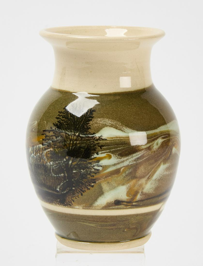 Small Mocha Vase: Small Mocha ware seaweed and swirl vase. Makers stamp on the base. Condition: Excellent condition. H 5". Copy and paste link for high-res images: https://www.dropbox.com/sh/yx79w87bp45zn7p/AADw_bYO0nK