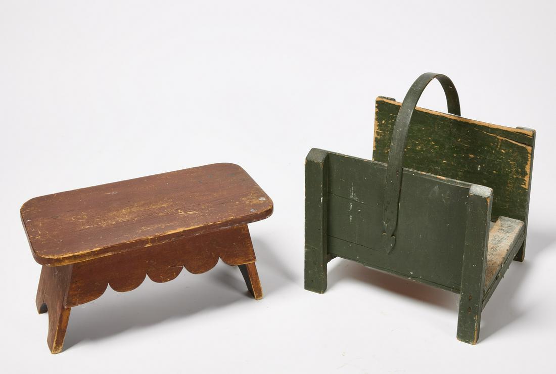 Green Painted Carrier and Foot Stool (1 of 7)