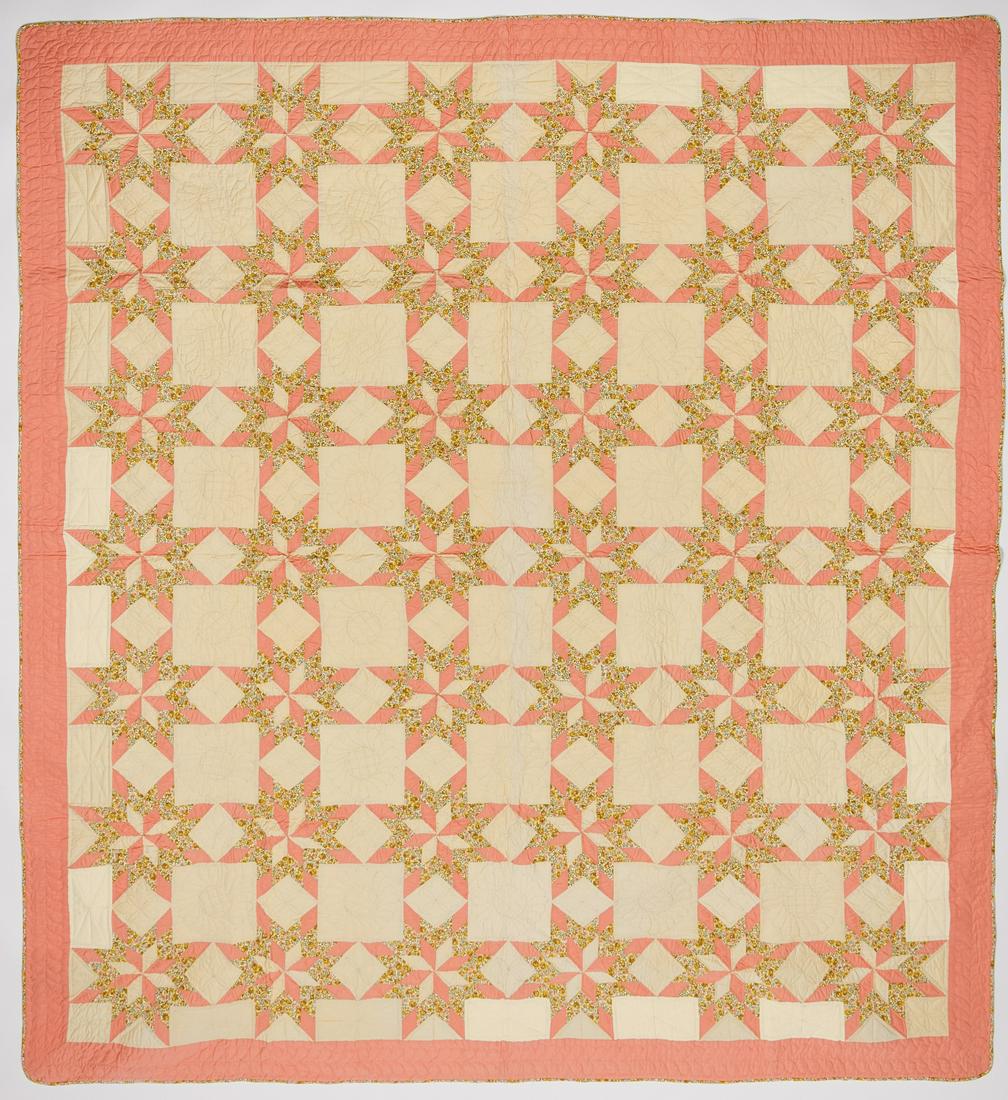 Pink and Beige Quilt with Stars (1 of 3)