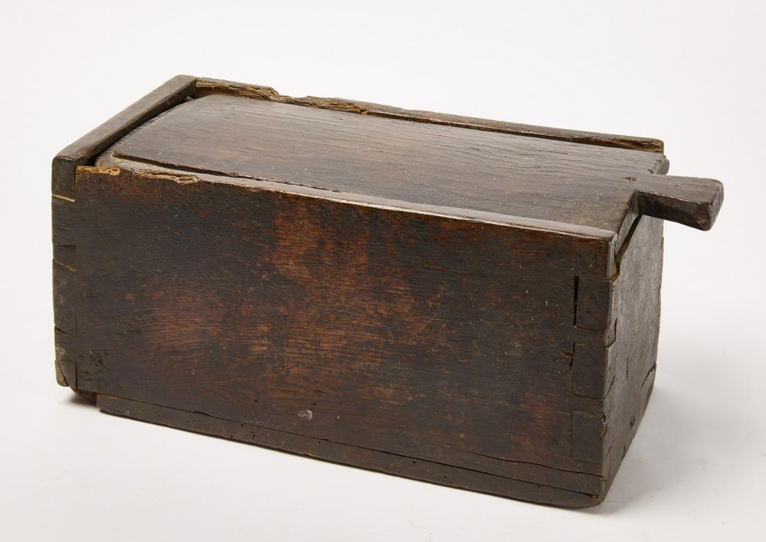 Slide Top Box: Early slide top box. Condition: Minor imperfections. L 16-5/8" H 7-3/8" W 8-1/2". Copy and paste link for high-res images: https://www.dropbox.com/sh/tjimfqk4ggs3et7/AACCNuyDfnyJBQ-jU19X6DuXa?dl=0
