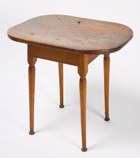 Tea Table with Button Feet: Queen Anne tea table with splayed legs and button feet. New England, circa 1790. Condition: Original condition. Date of 1911 on underside a later addition. Probably when it was refinished. H 25-3/4"