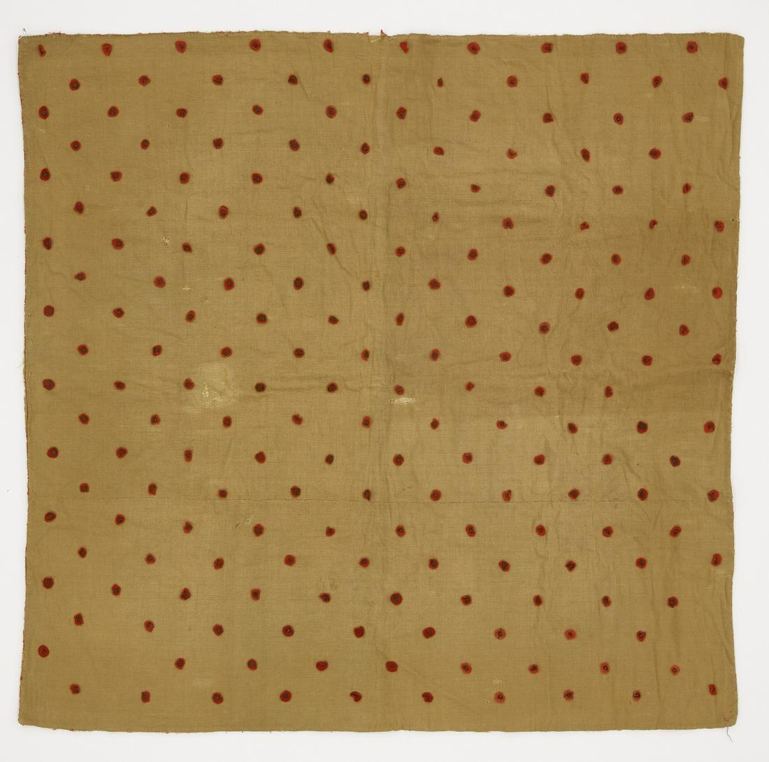 Quilt: Graphic minimalist quilt with red flower pieces sewed to a linen backing. American, circa 1900. Condition: Excellent original condition. H 52" W 52". Link for high-res images: https://www.dropbox.com/