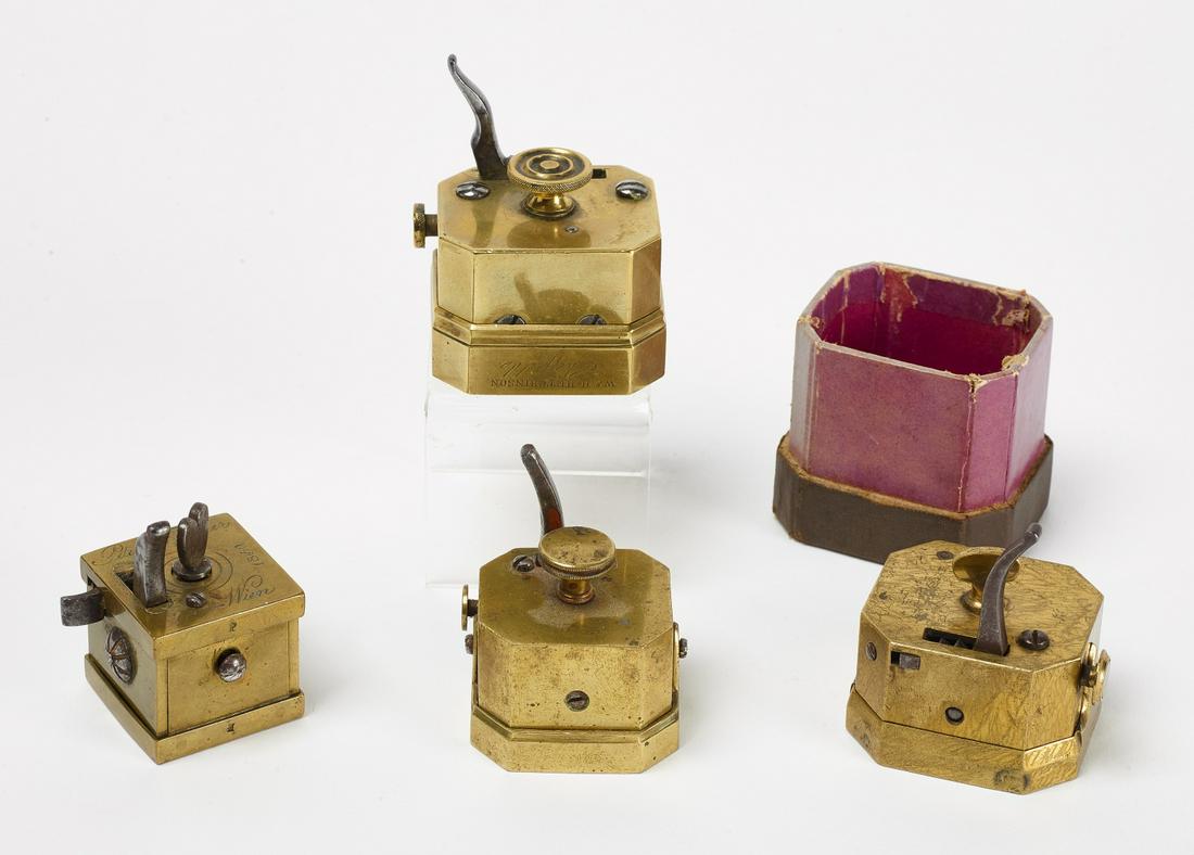 Four Scarificator Bleeders: Four scarificator bleeders. 1) Evans London. 2) W&H Hutchinson Sheffield. 3) Pieter Fischer Wien. 4) Eagle hallmark. Copy and paste this link for high-res images: https://www.dropbox.com/scl/fo/7fng7z