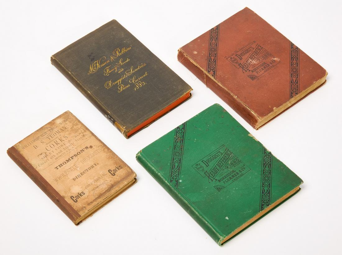 Druggist Catalogs and Directory 1880s: 1. Thompson's Wholesale Druggists' and Drug Specialists Directory For 1885-6. Second Annual Issue. Copyright, 1885. NY. 182 pp. 8 vo. Cloth spine and advertisement covered paper covers. Some wear and 