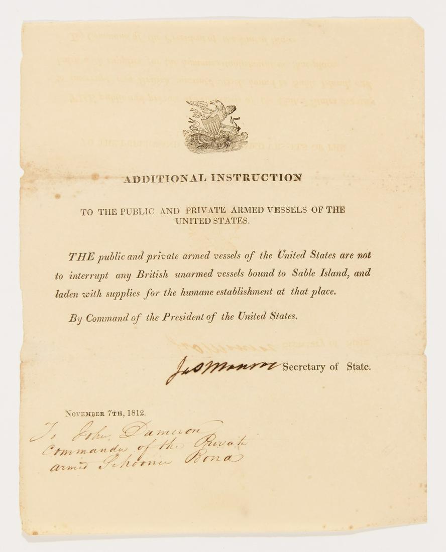James Monroe Shipping Allowance War Document (1 of 3)
