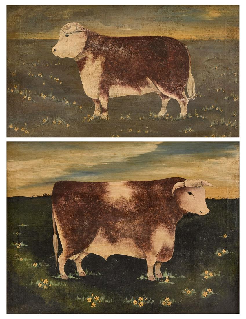 Pair of Primitive Portraits of Steers (1 of 7)