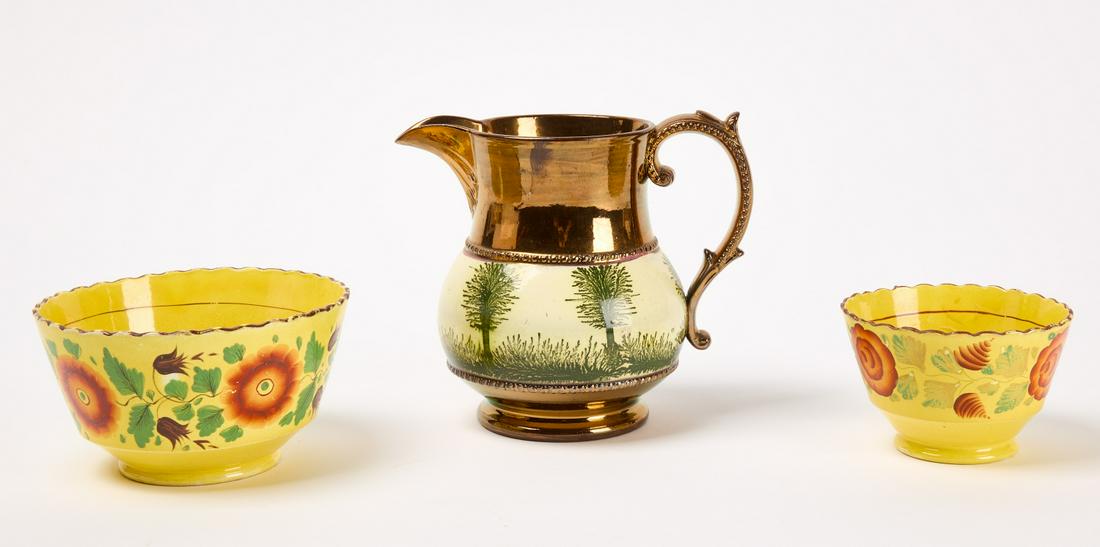 Two Yellow Bowls and a Copper Lustre Pitcher (1 of 4)