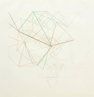 Nabil Nahas - Geometric Drawing: Nabil Nahas (1949) - Multicolored geometric drawing. Colored pencil on paper. Signed and dated 1977. Frame: H 30-1/4" W 30-1/4". Paper: H 22-1/2" W 22". Provenance: Robert Miller Gallery 1978. Conditi