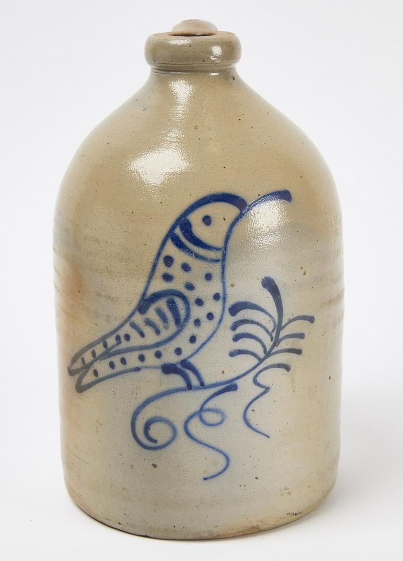 Stoneware Jug: Stoneware jug with bird. New England, mid 19th century. H 11 1/4" D 6 1/2". Condition: Excellent original condition. Copy and paste link for high-res images: https://www.dropbox.com/sh/liromh3ln5xpbua