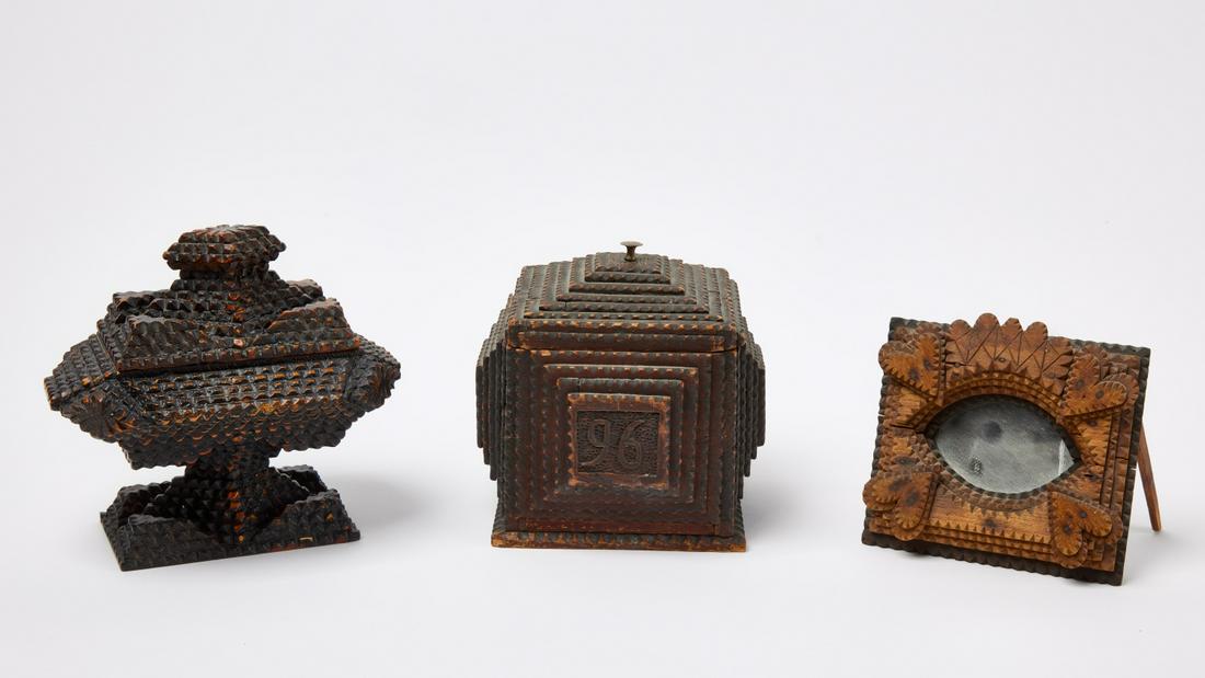 Two Tramp art Boxes and One Mirror (1 of 3)