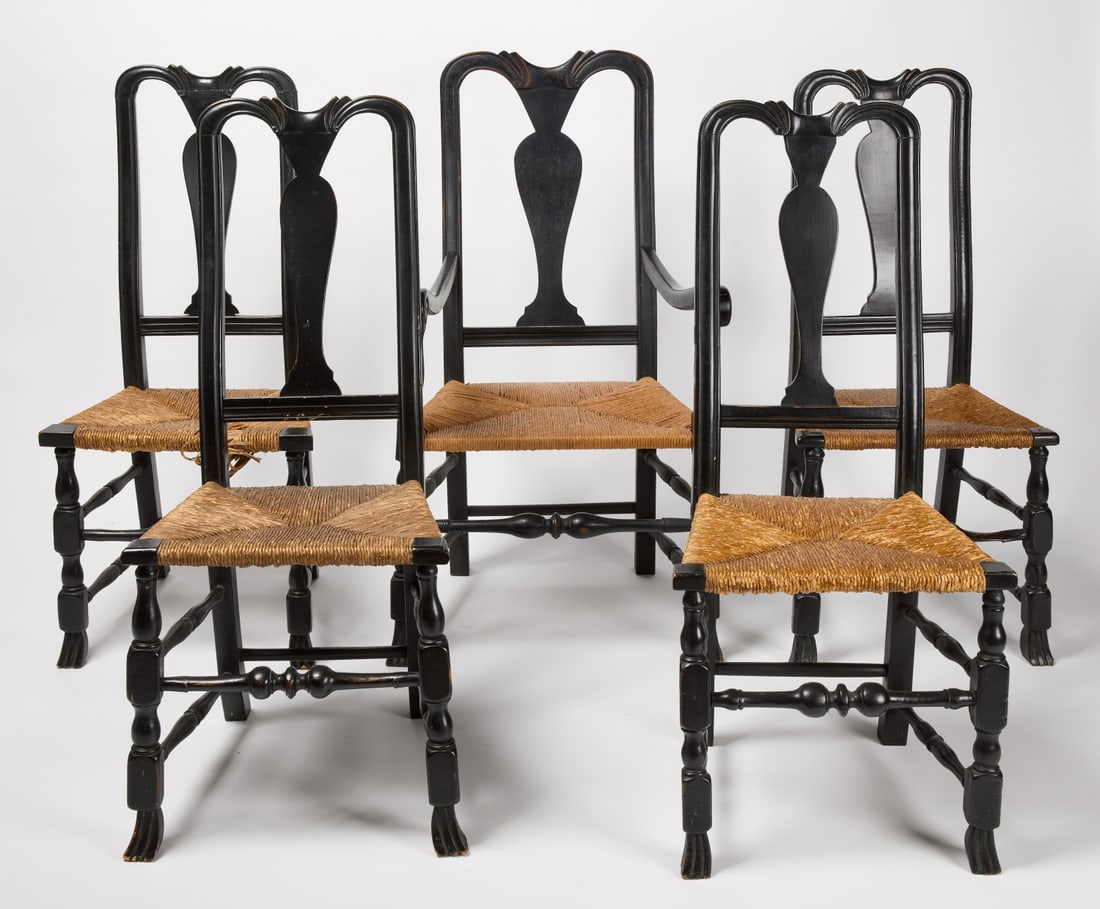 Set Five Reproductions Spanish Foot Chairs Auction