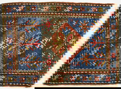 Antique Oriental Carpet: Antique Oriental carpet. 19th century. L 32 1/2" W 42 1/2". Condition: Very good with minor wear and imperfections. Link for high-res images: https://www.dropbox.com/sh/i30xc1lqyx77uga/AAAOIJUz94blzsv