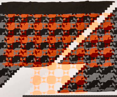 Early Linsey-Woolsey Festive Bed Quilt: Early linsey-woolsey pieced bed quilt. American. Circa 1800. H 117-1/2" W 100-1/4". Condition: Excellent with minor imperfections. Link for high-res images: https://www.dropbox.com/sh/n598sp6fovgq6vd/