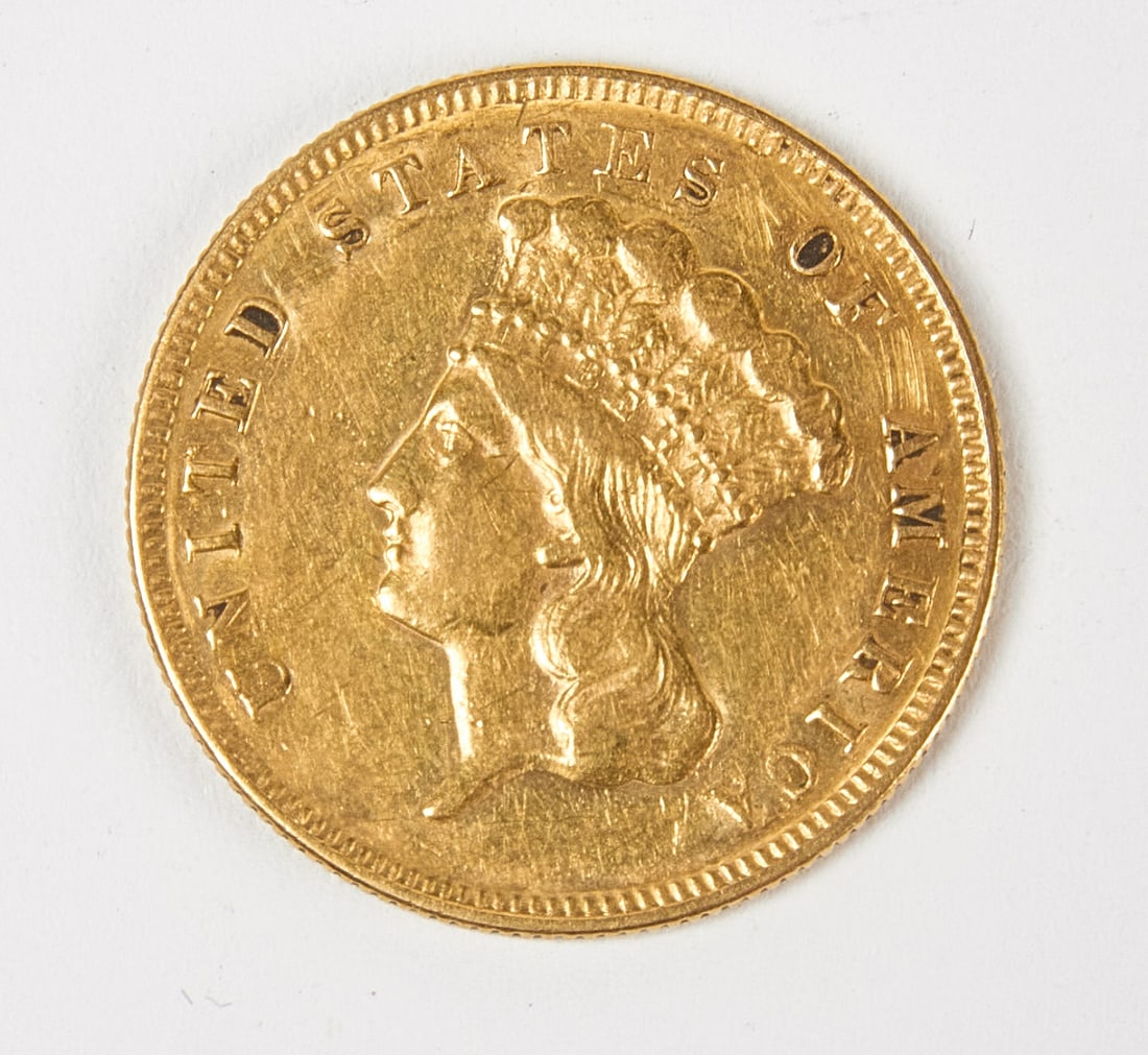1874 Three Dollar Gold Liberty Coin, F, Raw (1 of 2)