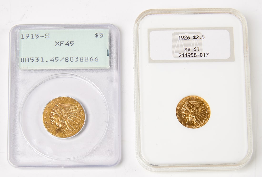 Two Slabbed U.S. Indian Head Gold Coins (1 of 2)