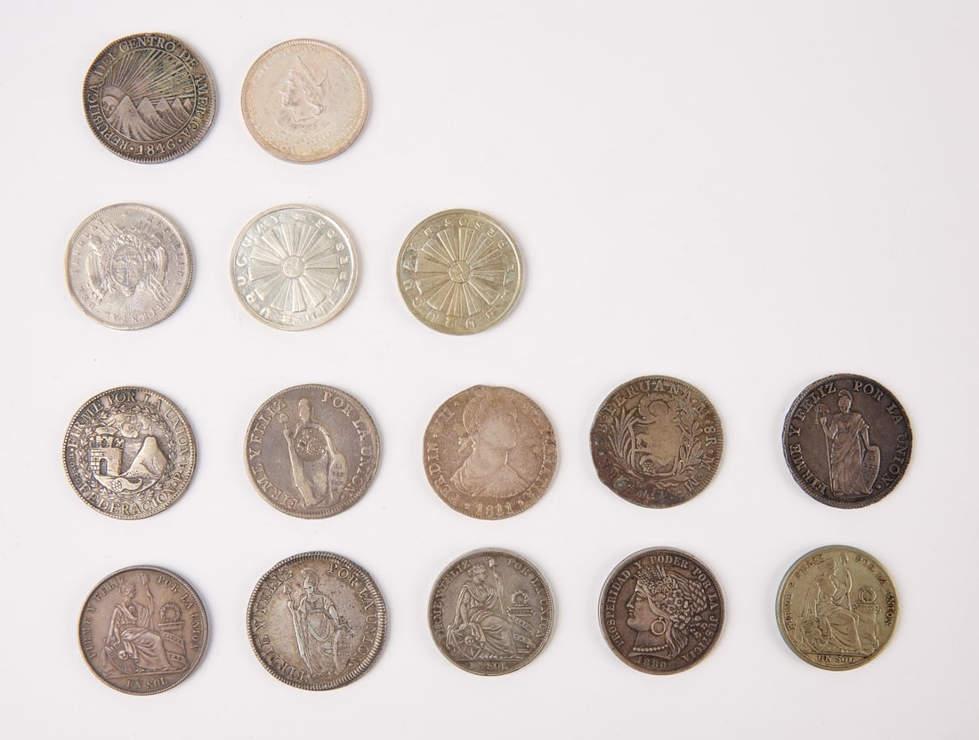15 Silver Central America, Peru, Uruguay Coins (1 of 2)