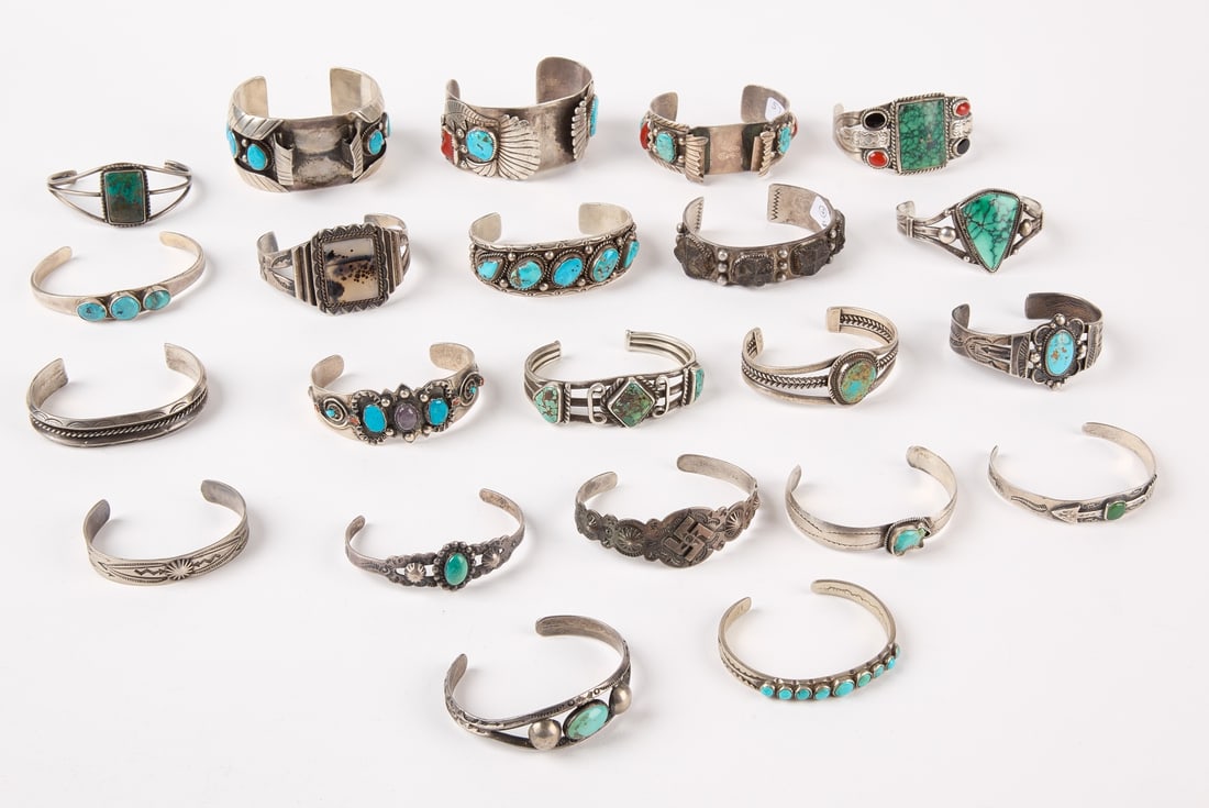 Twenty Two Silver Native American Cuff Bracelets (1 of 5)