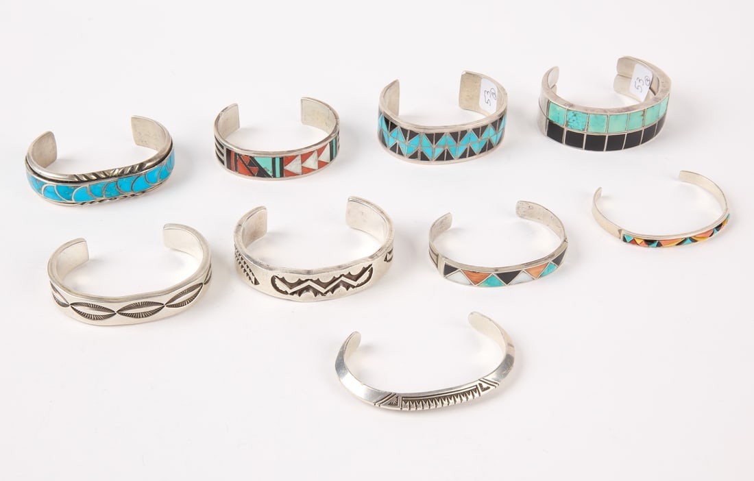 Nine Silver Native American Bracelets (1 of 4)