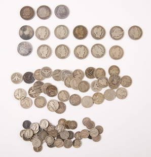 Fifty Four Silver Love Tokens, Coin Brooches, Souv: Fifty four silver love tokens, coin jewelry, and silver souvenirs. One "punch-Out" Indian head cent 1904. Weight: 7.930 ozt. Descriptions, weights, sizes and conditions are our best judgement and do n