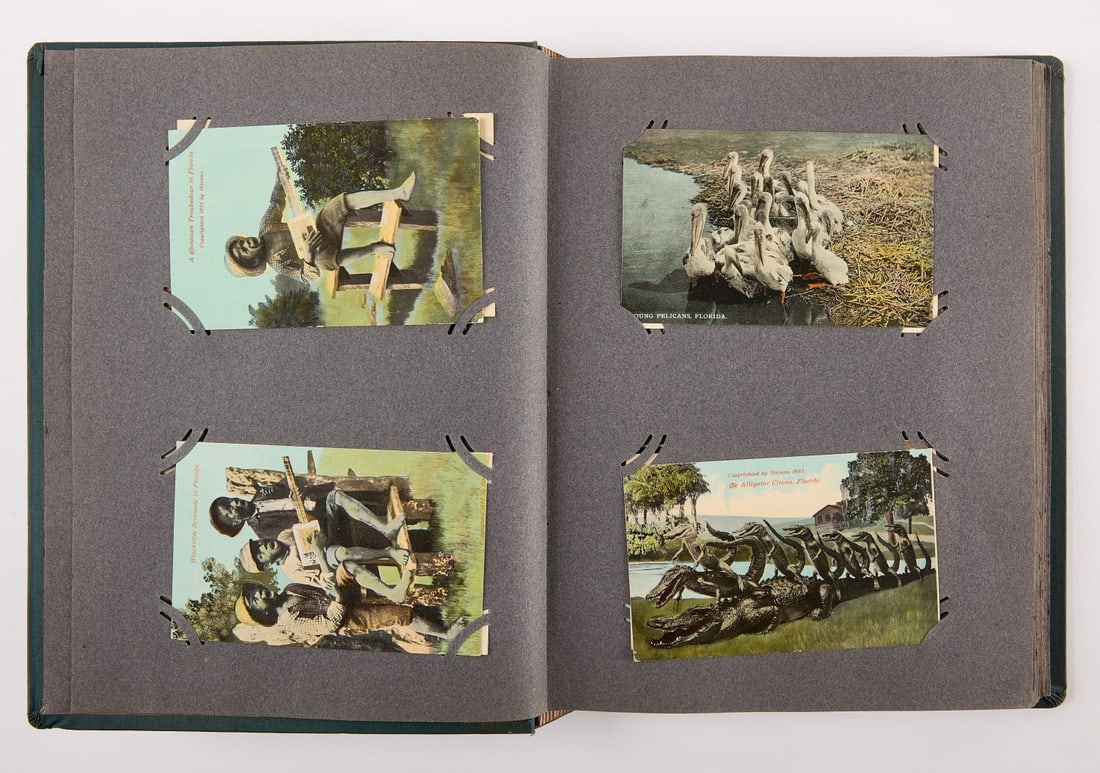 Early Florida Postcard Book: Florida postcard book. H 12" W 9".Condition: Excellent condition.Link for high-res images: https://www.dropbox.com/scl/fo/2i5hugaebpo19752z8v46/h?rlkey=8xjcv12gfzonyuje81d5zdsir&dl=0
