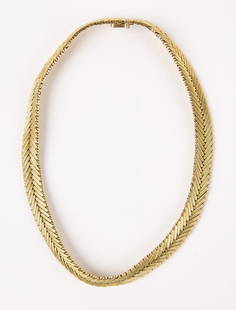 18K Yellow Gold Chevron Link Choker: 18k yellow gold chevron link choker. L 14-3/4". Weight: 37.7 dwt. Descriptions, weights, sizes, and conditions are our best judgement and do not represent a guarantee. All jewelry, coins and numismati