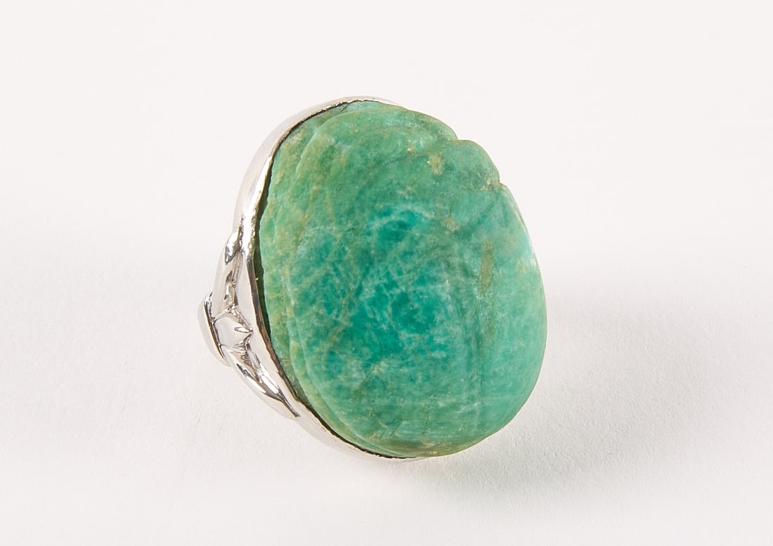 Platinum and Carved Emerald Scarab Ring (1 of 2)