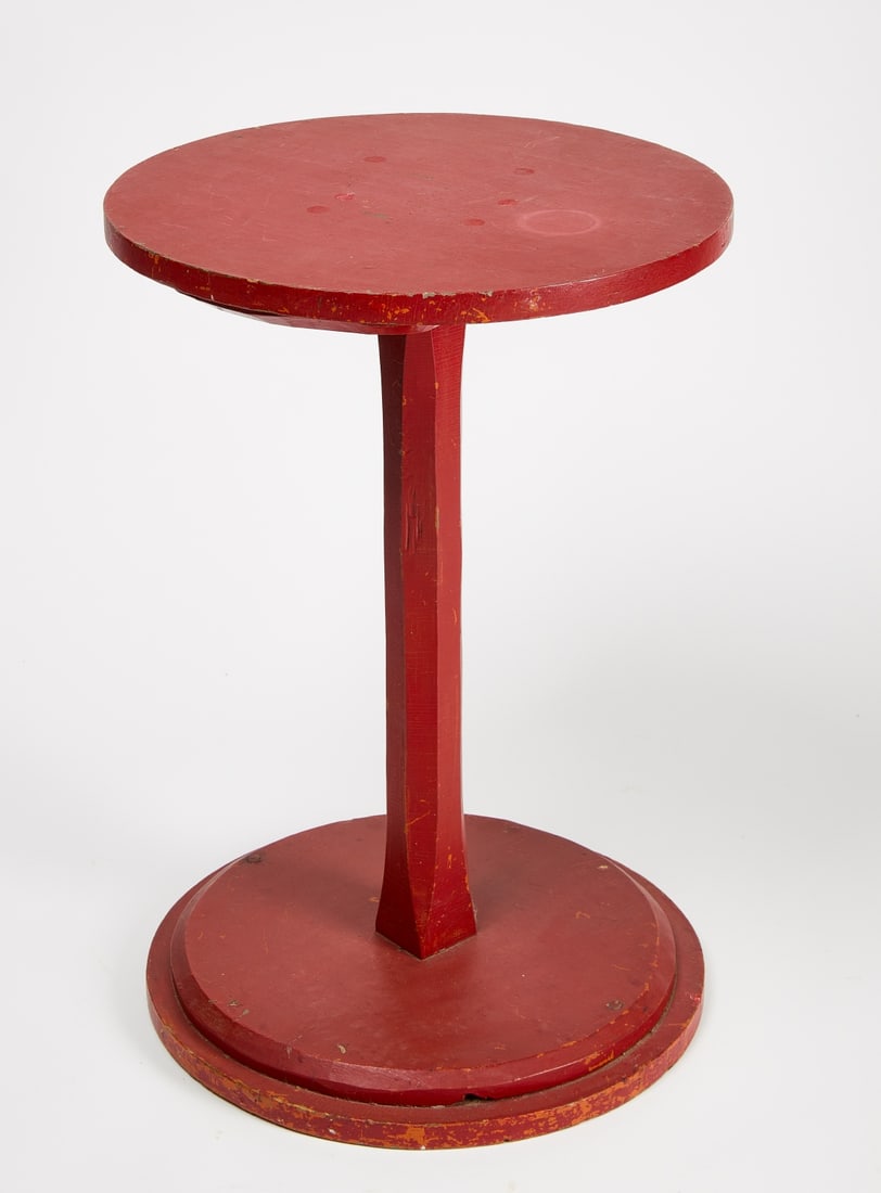 Red Painted Circular Side Table (1 of 4)