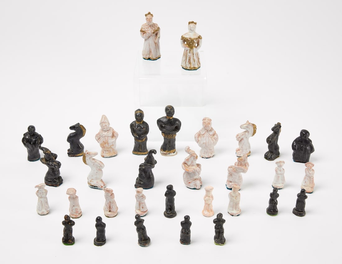 Set of Redware Folk Art Chess Pieces (1 of 3)