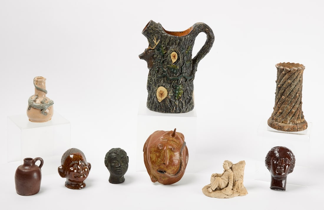 Group of Nine Folk Art Pottery Items (1 of 4)