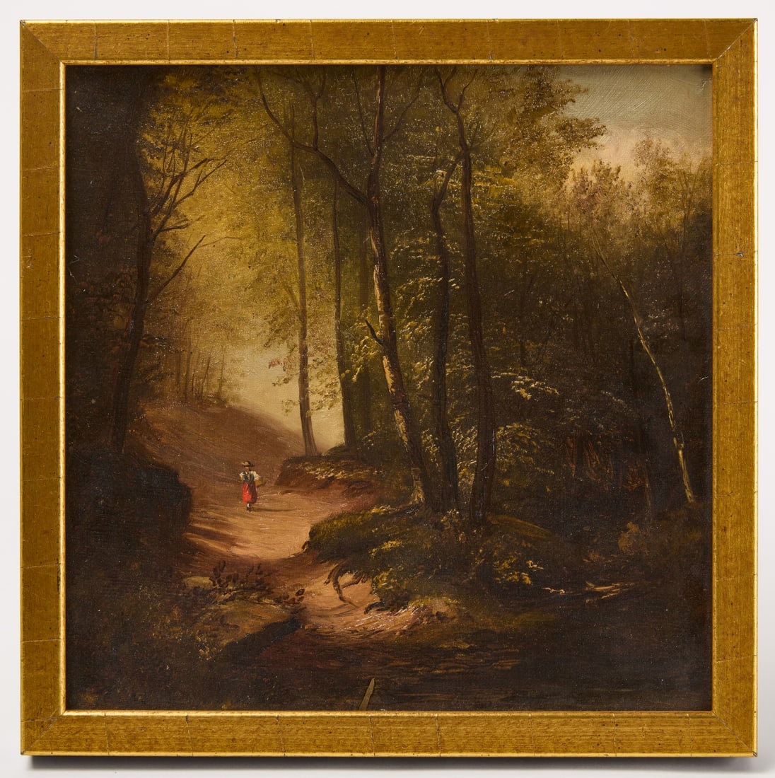 Hudson River Valley Painting: Painting from Hudson River Valley. Oil on canvas. 19th century. Frame: H 12" W 12" Canvas: H 11" W 11". Condition: Excellent condition. Copy and paste link for high-res images: https://www.dropbox.com